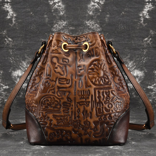 Womens Brown Leather Crossbody Bucket Bag Western Purse With Fringe for Women Beautiful
