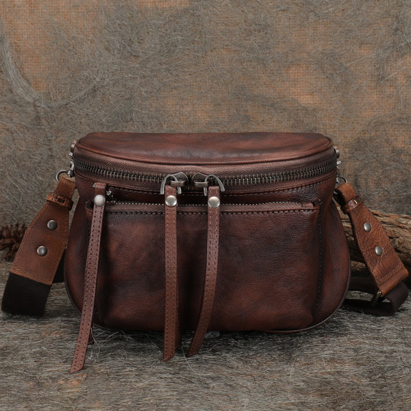Womens Brown Leather Crossbody Saddle Bag Side Bags For Women Accessories