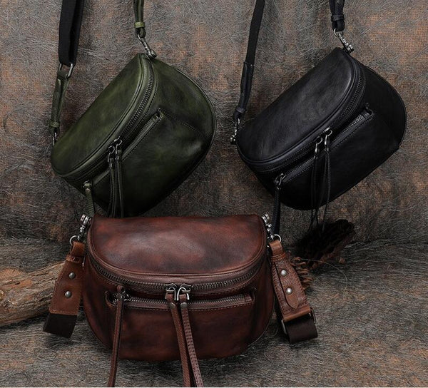Womens Brown Leather Crossbody Saddle Bag Side Bags For Women