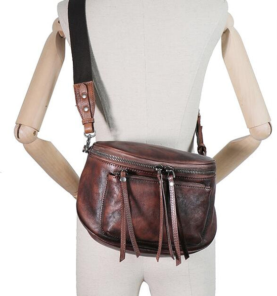 Womens Brown Leather Crossbody Saddle Bag Side Bags For Women Brown