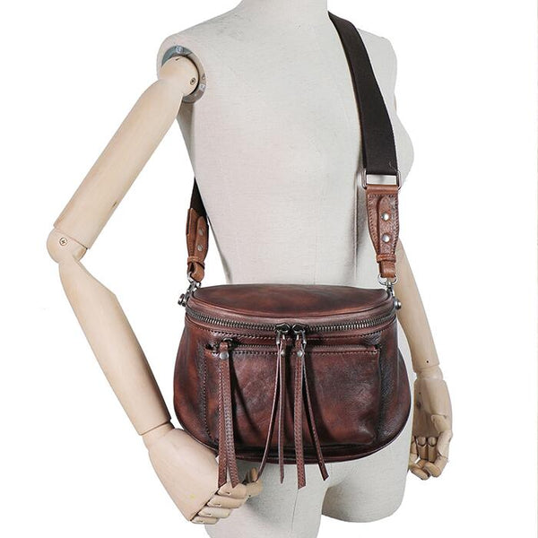 Womens Brown Leather Crossbody Saddle Bag Side Bags For Women Chic