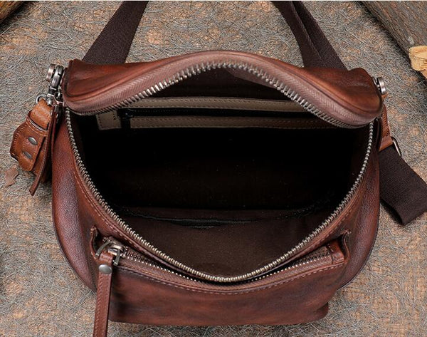 Womens Brown Leather Crossbody Saddle Bag Side Bags For Women Inside