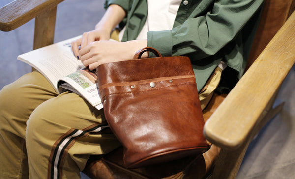 Womens Brown Leather Crossbody Tote Handbags Shoulder Bag for Women Funky
