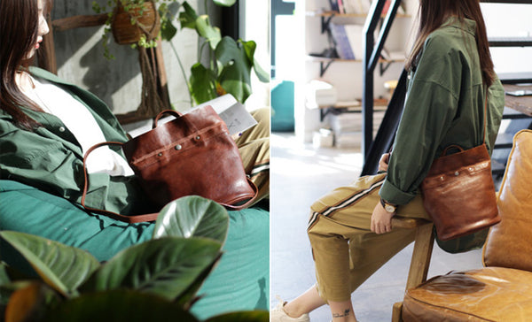 Womens Brown Leather Crossbody Tote Handbags Shoulder Bag for Women Handmade
