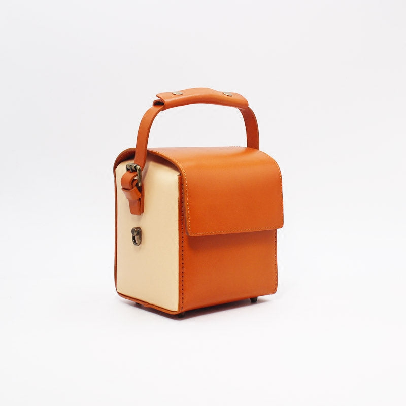 Women's Brown Leather Cube Bag