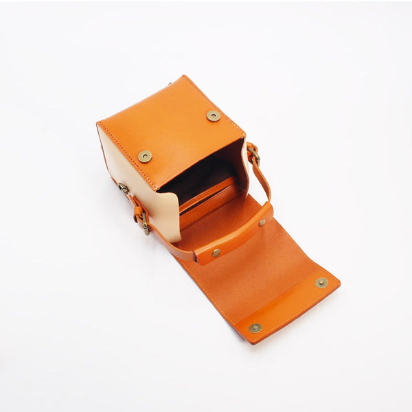 Womens Brown Leather Cube Bag Crossbody Bags Shoulder Bag for Women Designer