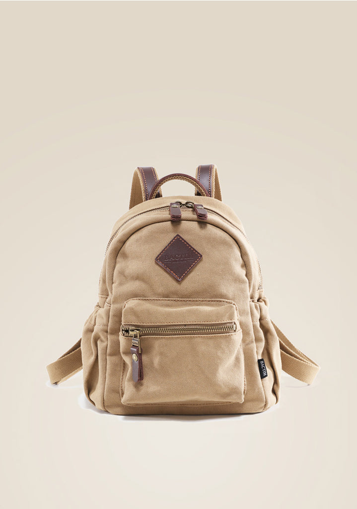 canvas leather stylish backpack Stylish Women's Brown Canvas And Leather Backpack Purse Small Rucksack Bag With Zipper