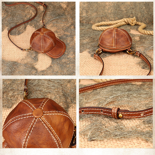 Womens Cap Shaped Mini Leather Crossbody Purse Cross Shoulder Bag Details
