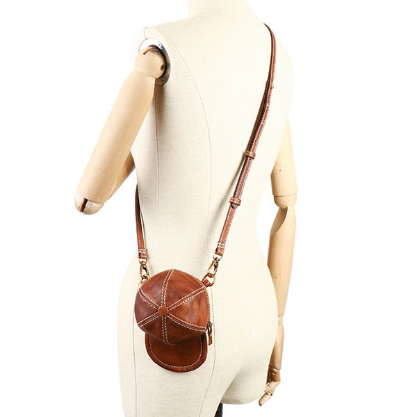 Womens Cap Shaped Mini Leather Crossbody Purse Cross Shoulder Bag Genuine Leather