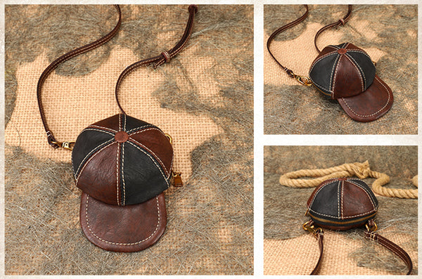 Womens Cap Shaped Mini Leather Crossbody Purse Cross Shoulder Bag Vintage