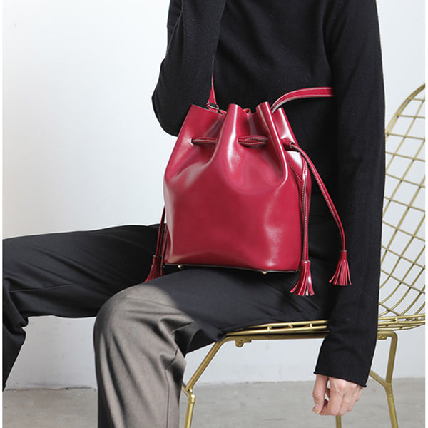 Womens Chic Bucket Bag Leather Crossbody Bags Shoulder Bag for Women fashion