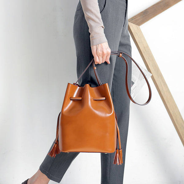 Womens Chic Bucket Bag Leather Crossbody Bags Shoulder Bag for Women designer