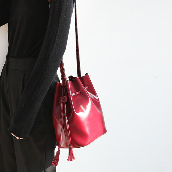 Womens Chic Bucket Bag Leather Crossbody Bags Shoulder Bag for Women Details