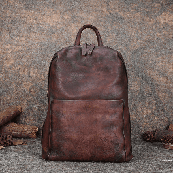 Womens Brown Genuine Leather Laptop Backpack Purse Travel Backpacks for Girls