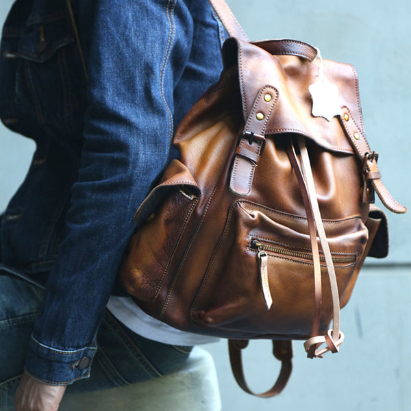 Womens Cool Leather Backpacks Brown Leather Travel Backpack Bag Purse for Women Details