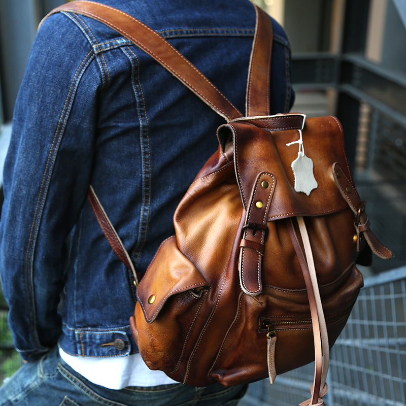 Leather Fashion Designer Backpack Purse Luxurious Travel Bag Coffee Brown  Large