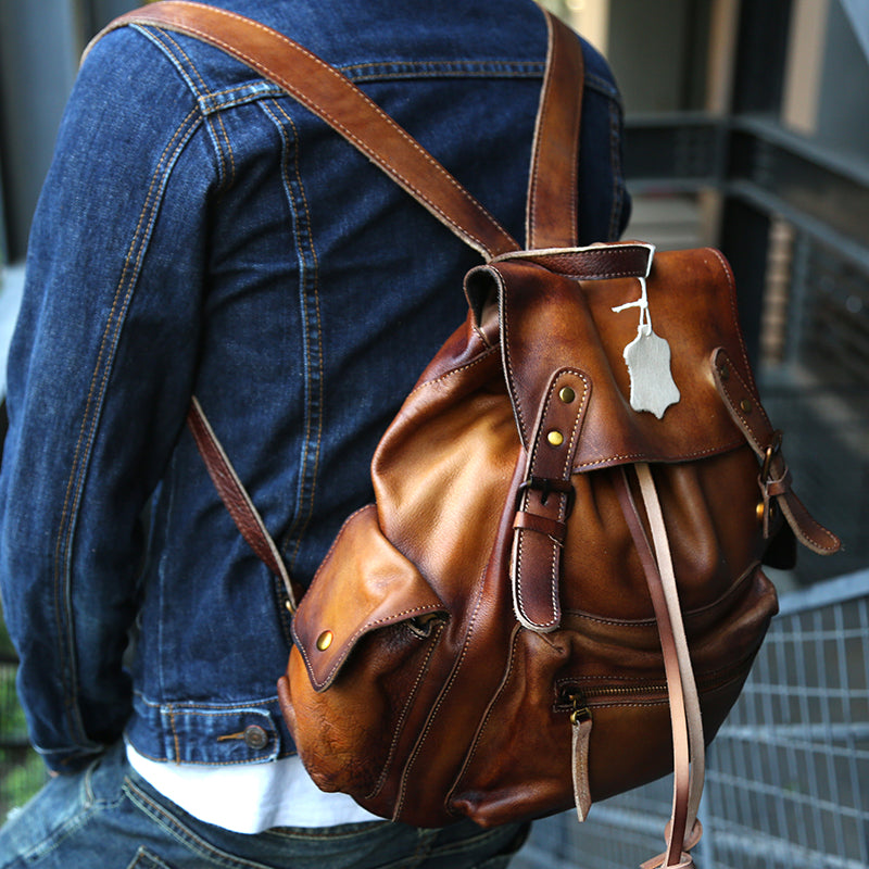 cool leather backpacks Womens Cool Leather Backpacks Brown Leather Travel Backpack Bag Purse – igemstonejewelry
