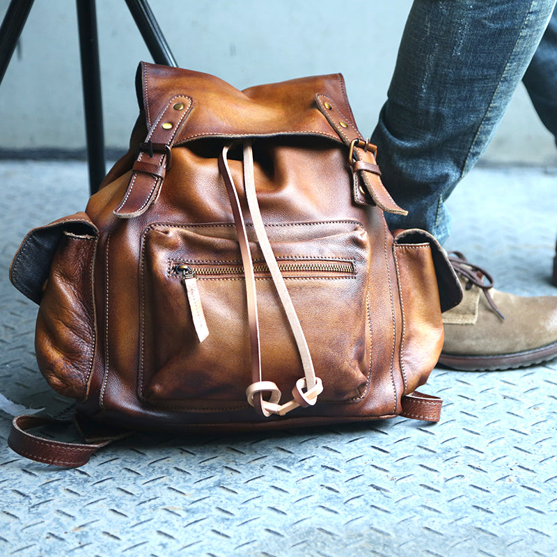 cool leather backpacks Womens Cool Leather Backpacks Brown Leather Travel Backpack Bag Purse – igemstonejewelry