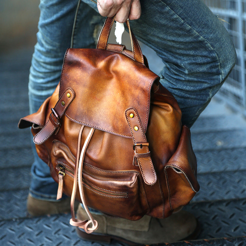 Womens Cool Leather Backpacks Brown Leather Travel Backpack Bag