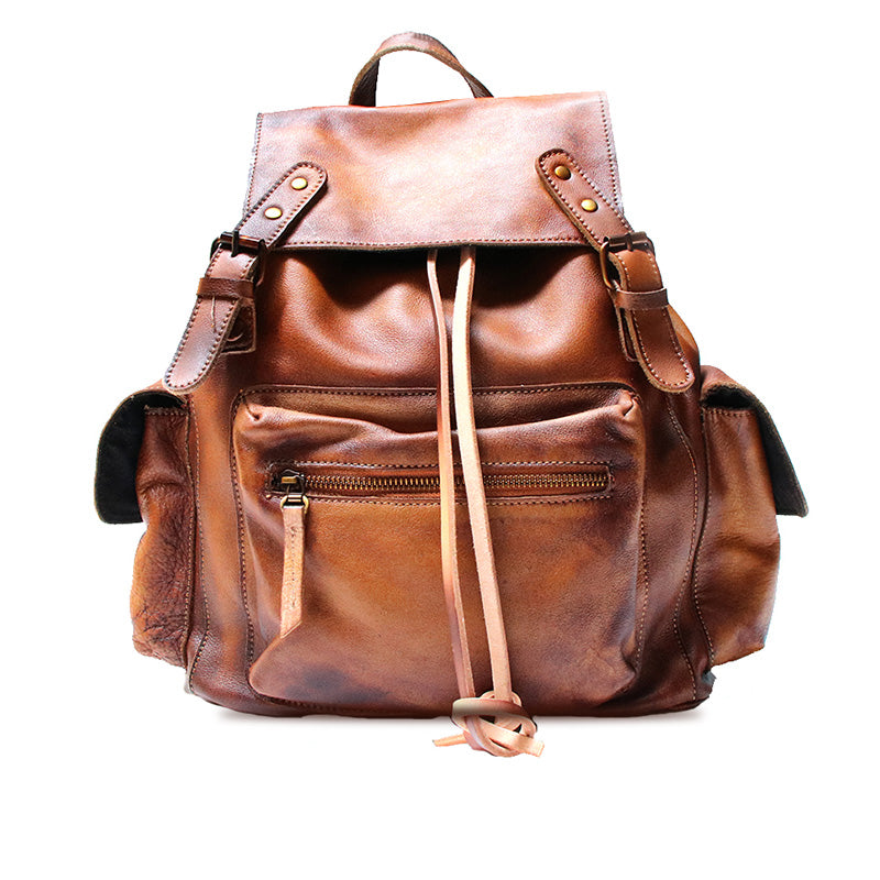 brown faux leather backpacks Womens Cool Leather Backpacks Brown Leather Travel Backpack Bag Purse – igemstonejewelry