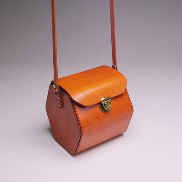 Womens Cube Bag Brown Leather Crossbody Bags Shoulder Bag for Women Brown