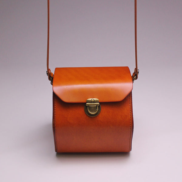 Womens Cube Bag Brown Leather Crossbody Bags Shoulder Bag for Women