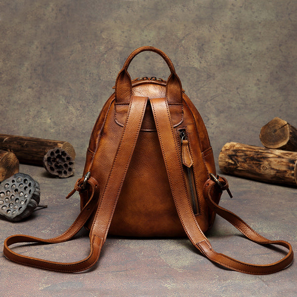 Womens Cute Brown Leather Backpack Purse Back Bag bookbags for Women