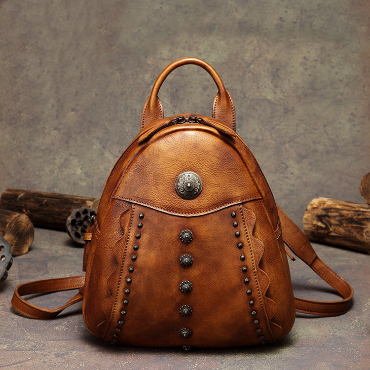 Womens Cute Brown Leather Backpack Purse Back Bag bookbags