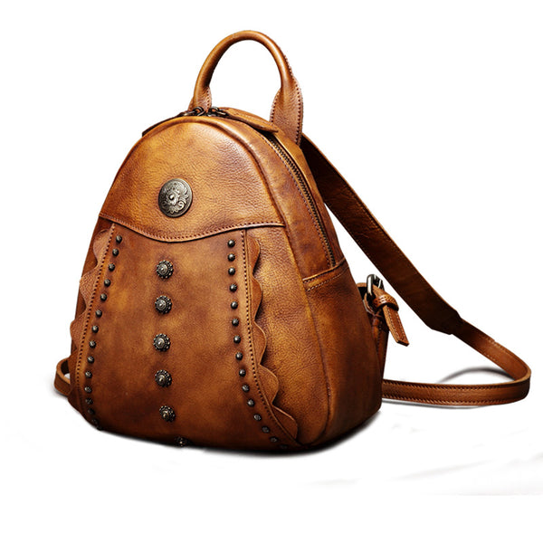 Womens Cute Brown Leather Backpack Purse