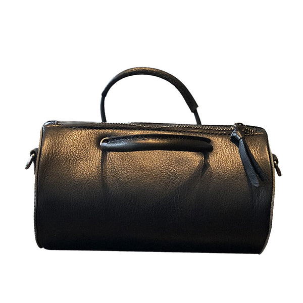 Womens Cylinder Bag Black Leather Crossbody Bag Shoulder Bag Affordable