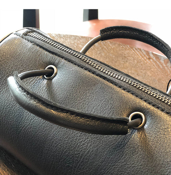 Womens Cylinder Bag Black Leather Crossbody Bag Shoulder Bag Work bag