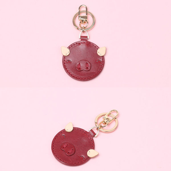 Womens Designer Keychains Cute Leather Piggy Keyrings for Women Handmade