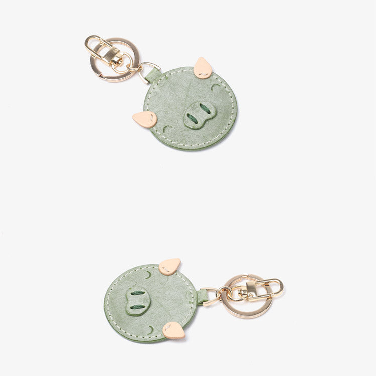 Womens Designer Keychains Cute Leather Piggy Keyrings for Women, Green