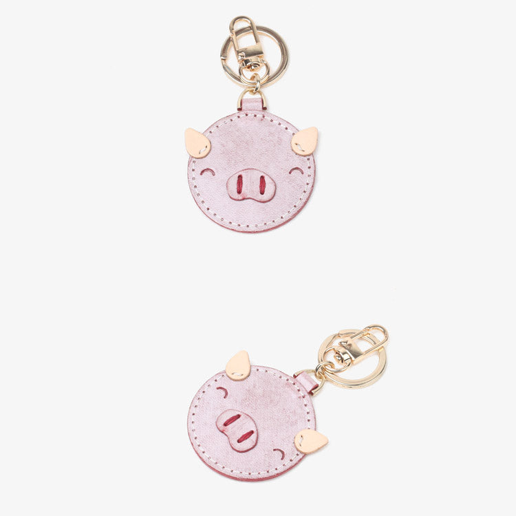 Womens Designer Keychains Cute Leather Piggy Keyrings for Women, Red
