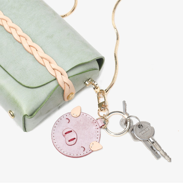 Womens Designer Keychains Cute Leather Piggy Keyrings