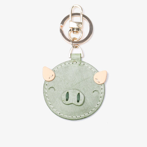 Womens Designer Keychains Cute Leather Piggy Keyrings for Women, Green
