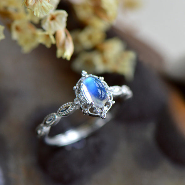 Female Sterling Silver Blue Moonstone Engagement Ring June Birthstone Jewelry For Women Best