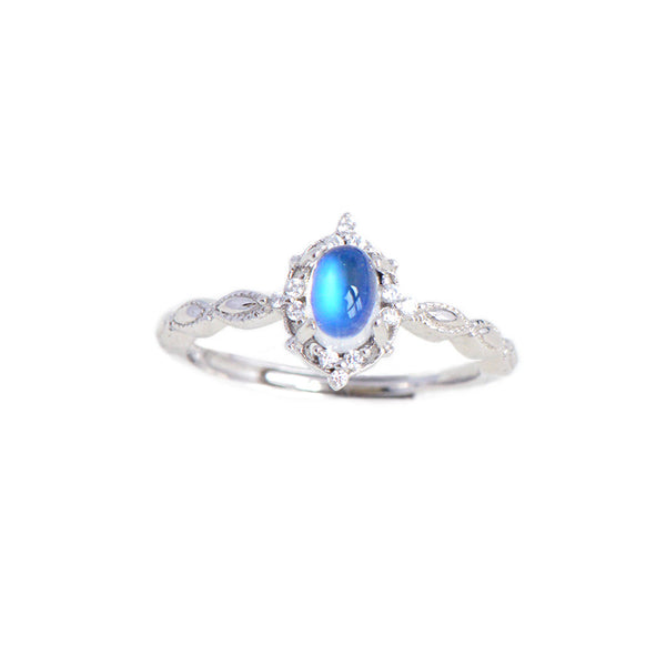 Female Sterling Silver Blue Moonstone Engagement Ring June Birthstone Jewelry For Women Boutique