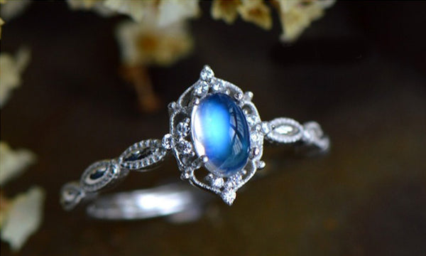 Female Sterling Silver Blue Moonstone Engagement Ring June Birthstone Jewelry For Women Designer