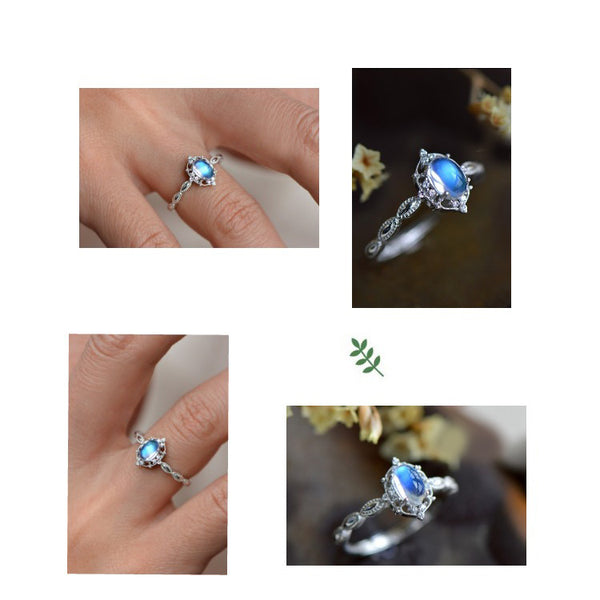 Female Sterling Silver Blue Moonstone Engagement Ring June Birthstone Jewelry For Women Fashion
