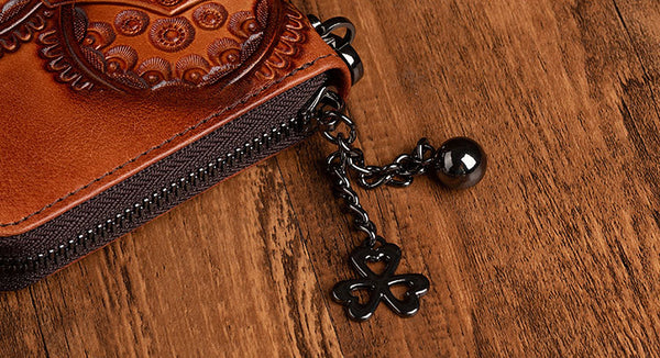 Womens Embossed Genuine Leather Zip Around Wallet Clutch Wallet Purse For Women Cute