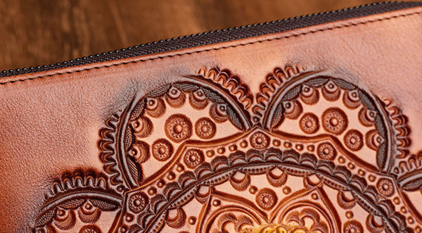 Womens Embossed Genuine Leather Zip Around Wallet Clutch Wallet Purse For Women Designer