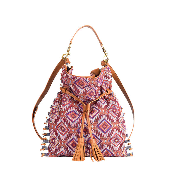 Womens Fabric Boho Handbags With Fringe Hippie Shoulder Bags For Women