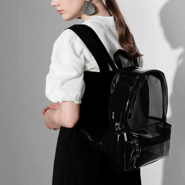 Womens Fashion Black PVC and Leather Backpack Bag Purse Funky Backpacks