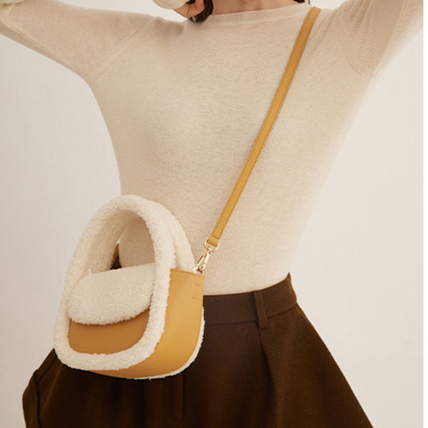 Womens Faux Fur Handbag Purse Small Cross Shoulder Bag For Women Fashion