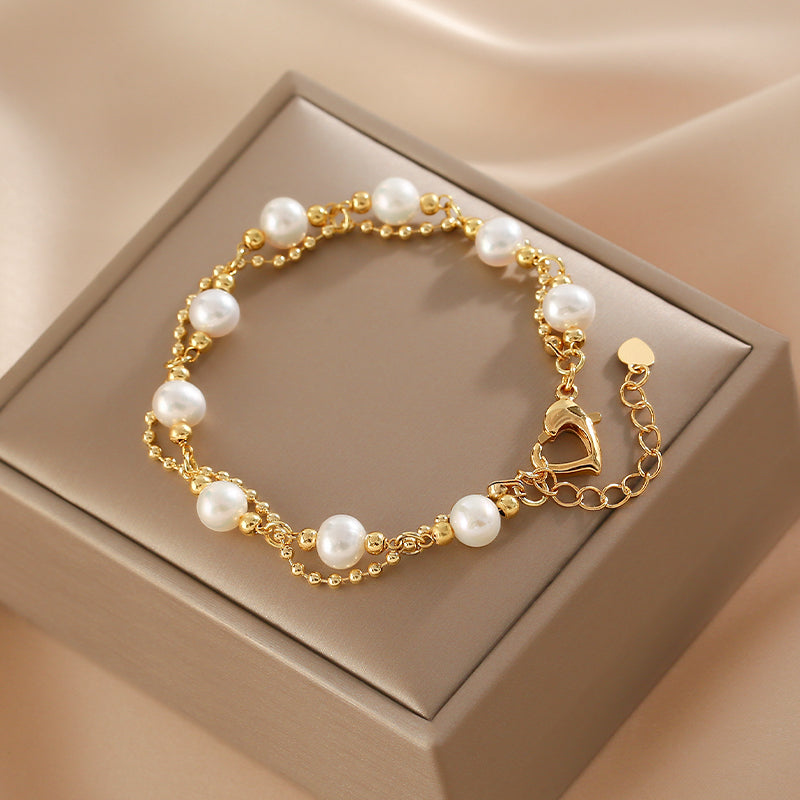 White Biwa Pearl Charm Bracelet