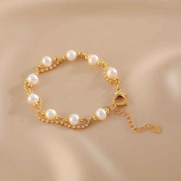 Womens Freshwater Pearl Bracelet 14K Gold Plated Charm Bracelets For Women