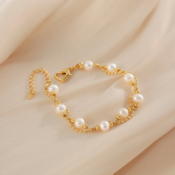 Womens Freshwater Pearl Bracelet 16K Gold Plated Charm Bracelets For Women Affordable