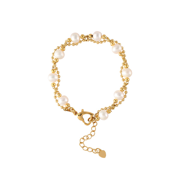 Womens Freshwater Pearl Bracelet 24K Gold Plated Charm Bracelets For Women Chic