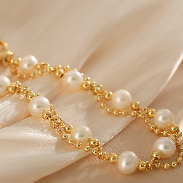 Womens Freshwater Pearl Bracelet 30K Gold Plated Charm Bracelets For Women Details